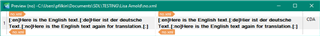 Screenshot of Trados Studio showing two segments with English and German text marked not for translation.