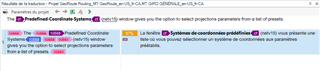 Trados Studio error message indicating 'The DTP (Desktop Publishing) Professional Certificate System' with red error icons and options to select projection parameters from a list of presets.