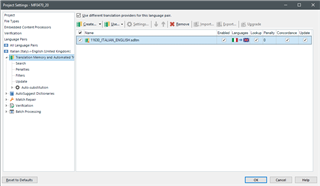 Trados Studio screenshot with the TM selected, but the upgrade button remains disabled and unclickable.