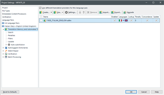 Trados Studio screenshot with the TM deselected, which enables the previously disabled upgrade button.