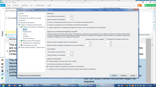 Screenshot of Trados Studio settings tab in Spanish, showing default settings with no visible errors or warnings.