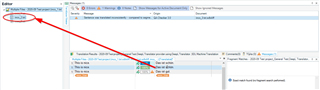 Image of Trados Studio with an arrow pointing to the 'File view' tab, indicating the currently selected file.