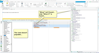 Screenshot of Trados Studio with an error message indicating 'Server' isn't found, and the termbase viewer is empty.