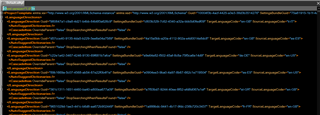 Screenshot of a text file opened in a text editor showing lines of code or script from Trados Studio software.