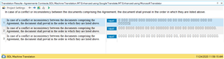 SDL Trados Studio interface showing English to Korean translation with square symbols in the target column instead of Korean characters.
