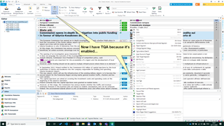 Screenshot of Trados Studio interface with the TQA option now visible in the context menu, indicating it has been enabled.