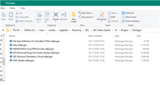 File Explorer window showing SDL Trados Studio plugins in the Packages folder with file names and types visible.