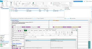 Screenshot of Trados Studio interface showing the Export to Excel plugin with a dialog box for exporting comments.