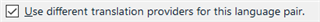 Close-up of the checkbox in Trados Studio for using different translation providers for a specific language pair.