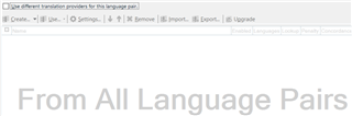 Close-up of the message 'From All Language Pairs' in Trados Studio when the checkbox for different translation providers is unchecked.