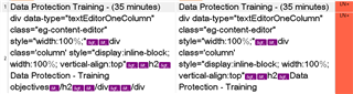 Comparison of HTML code in Trados Studio highlighting length limitations and visible HTML control text errors.