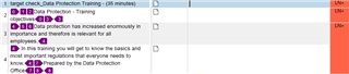 Screenshot of Trados Studio with text 'Data Protection Training' and multiple tags visible around the text.
