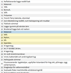 Screenshot of Trados Studio with segments split to show material names and percentages on separate lines, like '94% Nylon, 6% Spandex.'