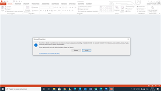 Screenshot of a Microsoft PowerPoint error message stating 'PowerPoint found a problem with content in filename. PowerPoint can attempt to repair the presentation. If you trust the source of this presentation, click Repair.' with Repair and Cancel buttons visible.