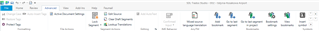Trados Studio screenshot displaying the ribbon customization menu with the 'Advanced' tab moved to the bottom of the list.