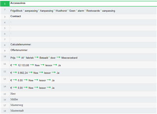 Screenshot of Trados Studio with a text document highlighting 'Frigoblock' and 'aanpassing'. Green color indicates successful processing. No visible errors or warnings.