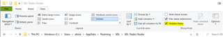 Windows Explorer window with the 'View' tab selected, highlighting the 'Hidden items' checkbox to show hidden files and folders.