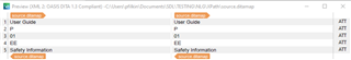Trados Studio preview pane with XML content, 'User Guide' and 'Safety Information' sections highlighted, indicating custom XML filetype settings.