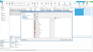 Trados Studio screenshot showing the Project Settings window with Language Pairs tab selected but no sdltm file visible.