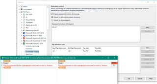 Trados Studio error message dialog box over Options window, indicating 'The segment to be paragraph-merged should not be read-only.' with an OK button.