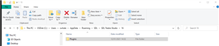 Trados Studio file explorer window showing a folder named 'Plugins' selected.