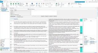 Screenshot of Trados Studio interface showing a translation memory (TM) with segments containing DSI information in the column.