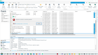 Trados Studio 2019 error message 'Sequence contains no matching elements' displayed while trying to open a new project.