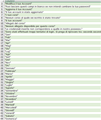 Screenshot of an Excel spreadsheet with a column of Italian phrases and adjacent checkboxes.