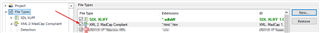 Trados Studio project settings showing incorrect file type filter highlighted with a red arrow.