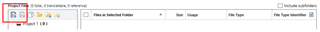 Trados Studio project files list with no files displayed and an 'Add file' icon highlighted in amber.