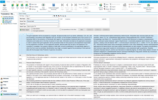 Trados Studio interface showing the Translation Memory pane with a search bar, search type dropdown, and search results displayed in a list.