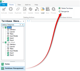 Screenshot of SDL MultiTerm 2021 showing the Termbase Management window with a red arrow pointing to the 'Open Termbase' icon in the toolbar.
