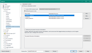 Trados Studio embedded content processing options with HTML filetype selected.