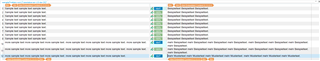 Trados Studio preview showing segments with orange warning tabs for potential issues.