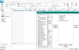Screenshot of Trados Studio interface showing the 'View' menu expanded with 'Reset Windows Layout' option highlighted.