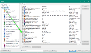 Trados Studio Options dialog showing File Types list with mqxliff file type highlighted and checked, indicating it is active.