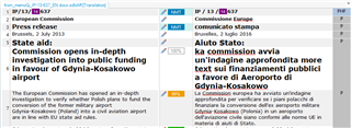 Screenshot of Trados Studio displaying a bilingual file with track changes not persisted from memoQ, showing the source and target segments side by side.