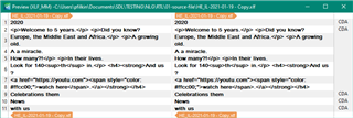 Trados Studio screenshot showing side-by-side comparison of source and target text with XML tags visible.