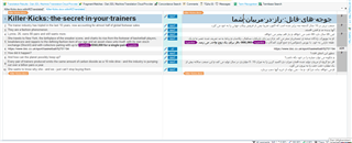 Trados Studio interface showing a split screen with source text on the left in English and target text on the right in Dari language.