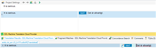 Screenshot of SDL Machine Translation Cloud Provider settings in Trados Studio with 'lux' entered as the locale code.