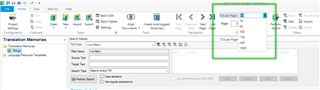 Trados Studio Translation Memory view showing a dropdown menu with 'Page' selected and options for number of Translation Units displayed.