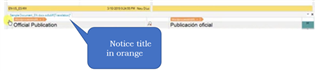 Screenshot of Trados Studio with a segment title highlighted in orange and a blue speech bubble pointing to it with text 'Notice title in orange'.