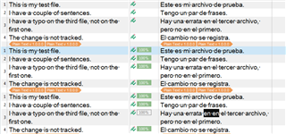 Trados Studio screenshot showing File 1 with segments confirmed without tracked changes.