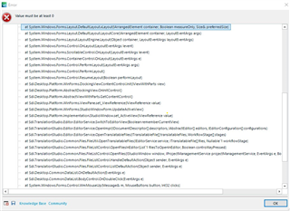 Continuation of the stack trace from the Trados Studio error, showing various system and application calls leading to the error.