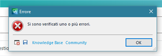 Error message in Trados Studio in Italian saying 'Si sono verificati uno o piu errori' which translates to 'One or more errors occurred'.
