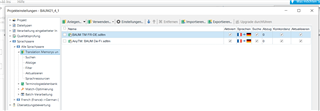 Trados Studio interface showing a project with a warning symbol, indicating an issue with one of the files.