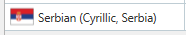 Trados Studio language option for Serbian (Cyrillic, Serbia) with corresponding flag icon.