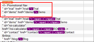 Screenshot highlighting PHP code with words 'Trial' and 'Demo' within comments, indicated by a red box.