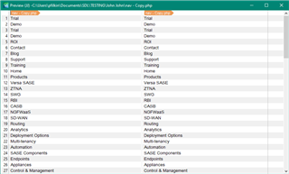 Trados Studio screenshot displaying a preview of a document with various fields such as 'Term', 'Demo', 'Trial', 'Contact', and 'Support' in a table format, indicating a successful application of regex rules.