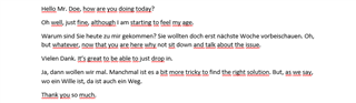 Screenshot of a Word document with a dialogue in two languages, English and German, without any visible errors.